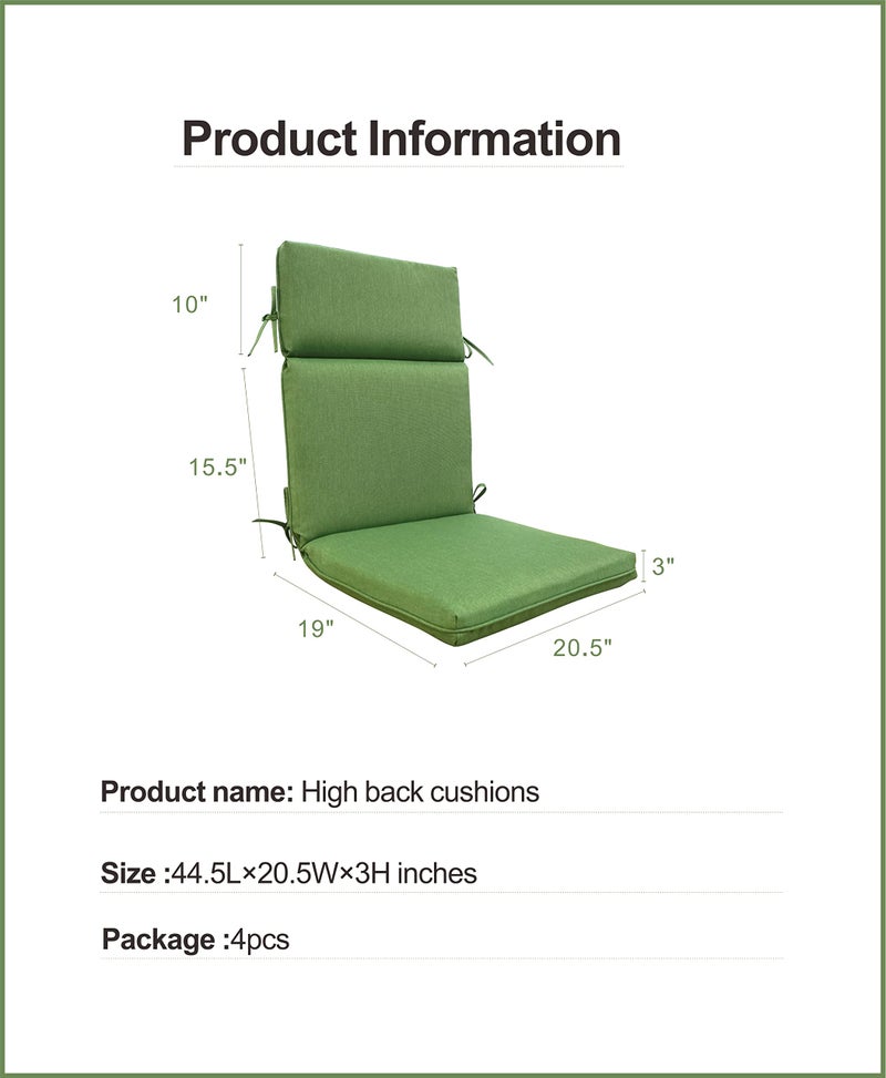 BOSSIMA Indoor Outdoor High Back Rocking Chair Cushions Replacement Patio Seat Cushion Fade Resistance, Set of 4 (Olefin Deep Green) - Image 2